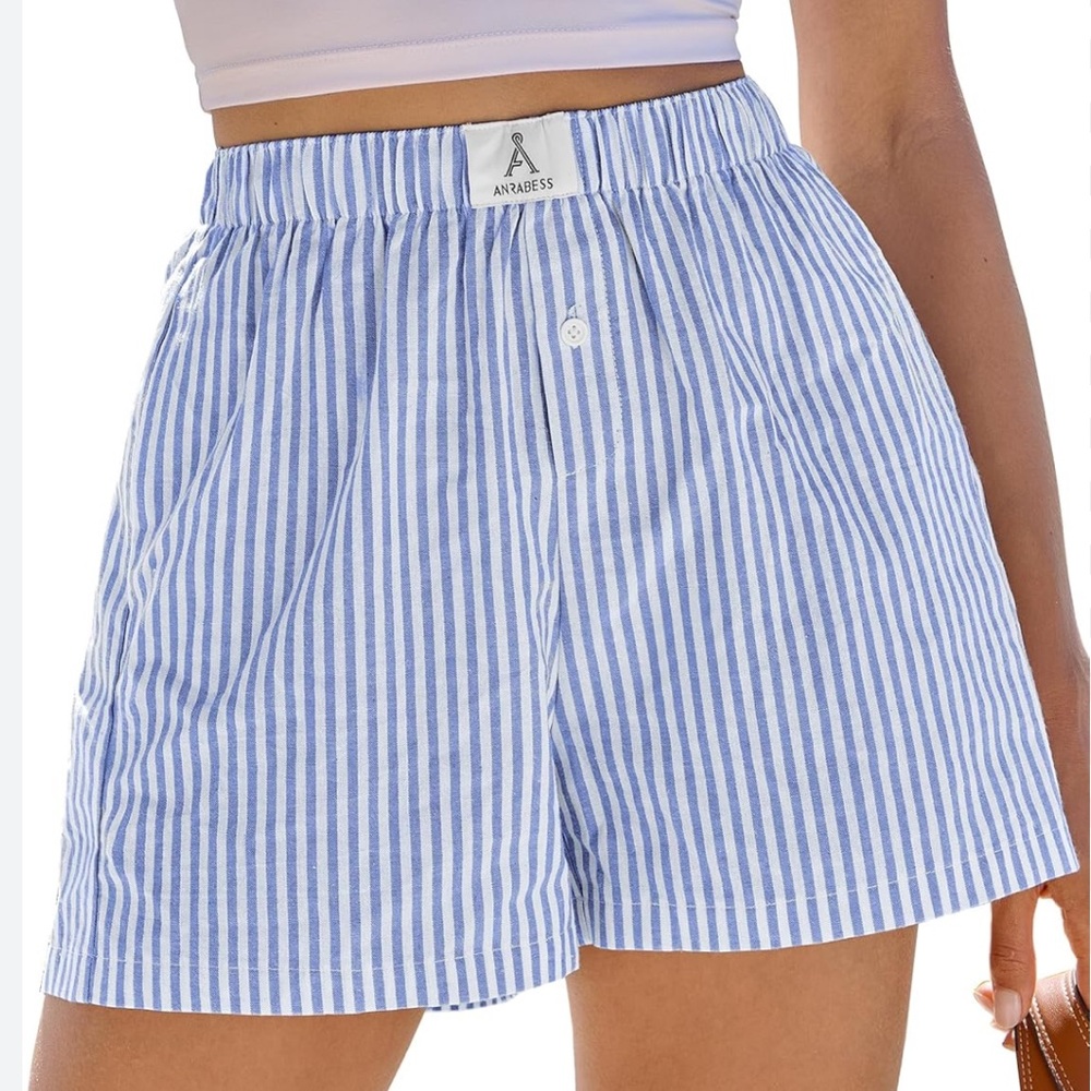 Anrabess Pinstripe Boxer PJ Women’s Casual Shorts